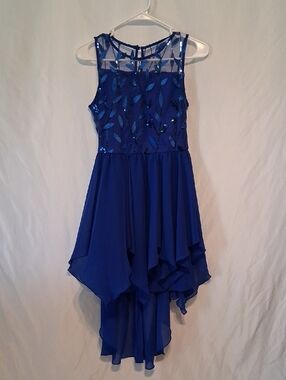 Girls Elegant Royal Blue Sequined High-Low Dress